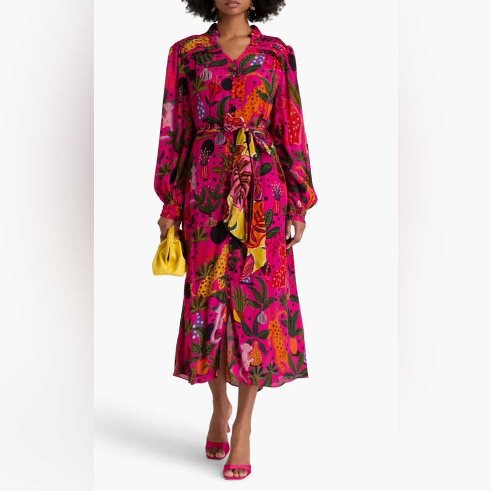 FARM RIO Pop Leopards Long Sleeves Dress Pink Viscose Sz M - Picture 2 of 16